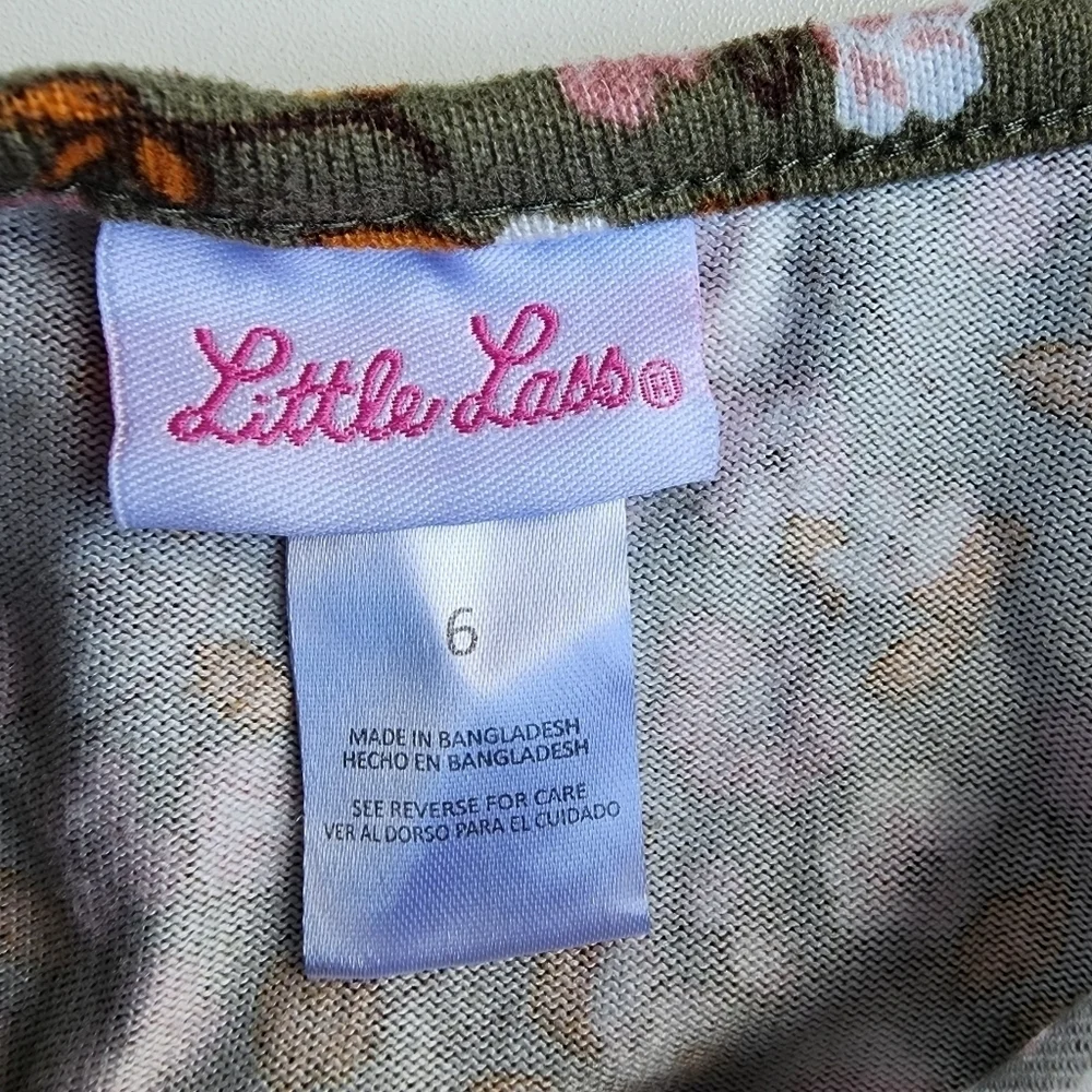 Little Lass Green and Pink Casual Dress with Short Sleeves and Crew Neck